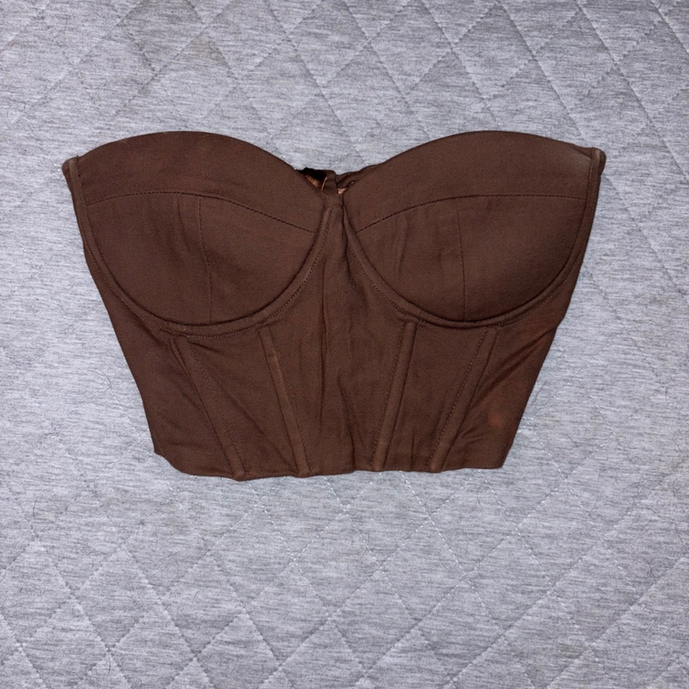 Brown Strapless Bustier Top